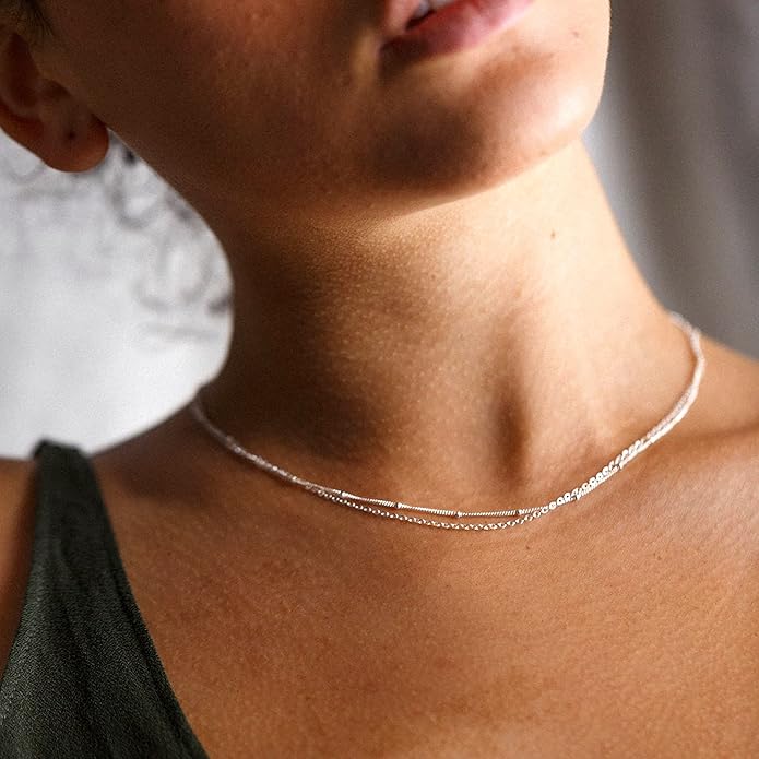 CHESKY 14k Gold Plated/Silver Plated Dainty Necklace for Women, Trendy Satellite Choker Necklace Thin Beaded Layered Choker Necklaces Discs Paperclip Chain Necklaces Womens Simple Jewelry