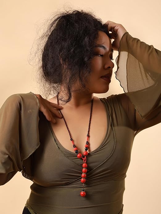 MINACHI Vintage Bohemian Ethnic Colorful Ceramic Bead Long Y Necklace, Hippie Boho Summer Fashion Jewelry Gift for Women