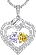 LOUISA SECRET Sparkling Double Heart Birthstone Necklaces for Women, 925 Sterling Silver Fine Jewelry, Pendant Heart Necklaces Birthday Anniversary Christmas Gift for Women Wife Mom Girlfriend Lady