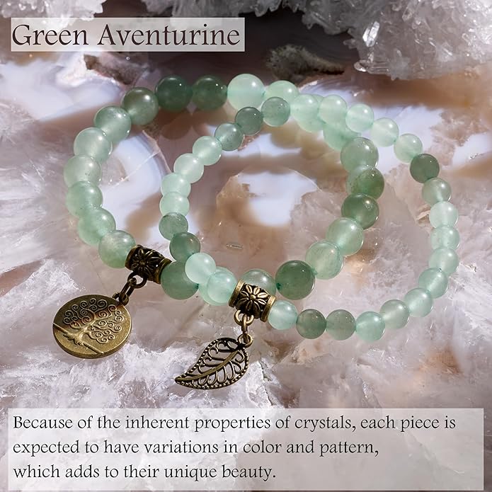 Bivei Natural Semi Precious Gemstone beads bracelet for women - Life Tree and Leaf Charm Energy Reiki Crystal Stretch Bracelets