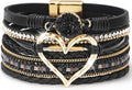 Suyi Multilayer Leather Wrap Bracelet Heart-Shape Wide Cuff Bracelets for Women
