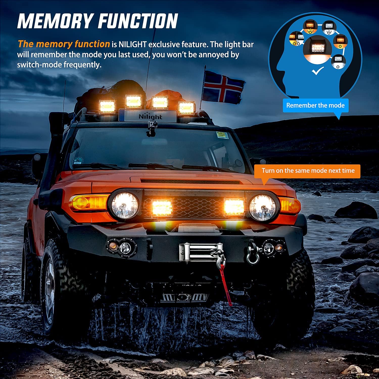 Nilight 2PCS 4Inch 60W LED Pods Spot Flood Amber White Light Bar Strobe 6 Modes Memory Function Off-Road Truck Car ATV SUV Cabin Boat with 16AWG Wiring Harness Kit-2 Lead, 2 Years Warranty