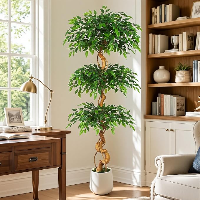 6FT Artificial Ficus Tree, 72in Fake Silk Tree - Image 4