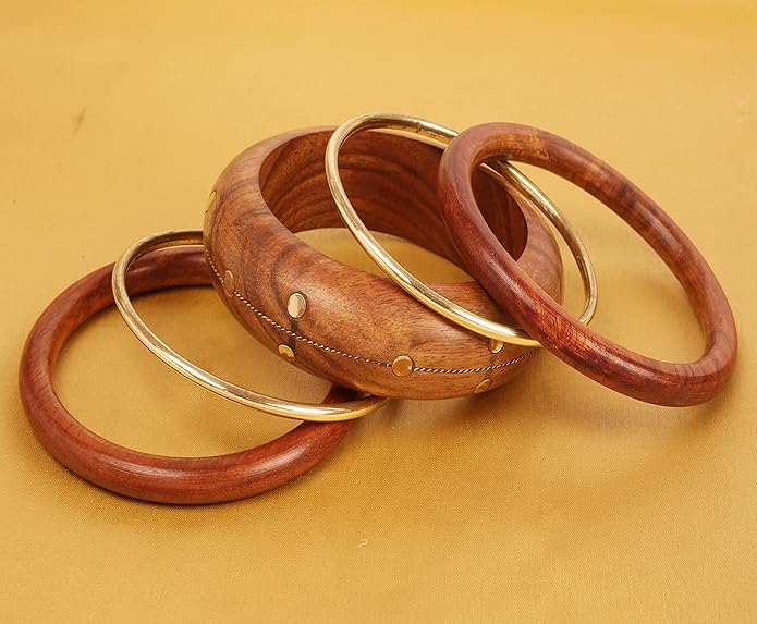 Touchstone wood bracelets for women bangle wooden jewelry handmade artisan bangles natural handcrafted brown olive stylish chunky boho bohemian bracelet brass metal inlaid woods stackable