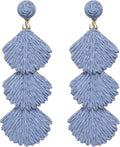 Raffia Dangle Earrings for Women - Boho Statement Rattan Drop Jewelry with Shell Design, Lightweight Summer Beach Trendy Accessories