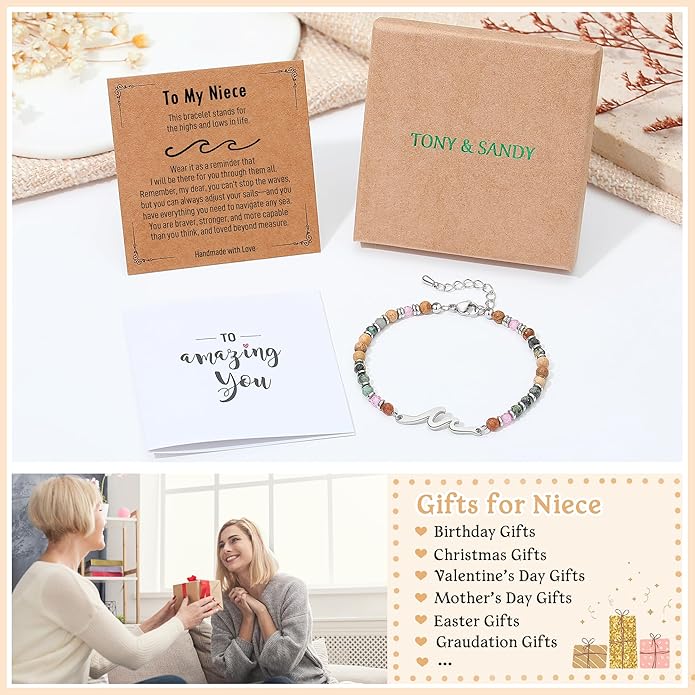 TONY & SANDY Friend Gifts for Women, Unique Valentine's Day Gifts for Her, Sister Gifts from Sister, Wave Bracelet, Christmas Birthday Gifts for Women, Bestie Friendship Bracelets