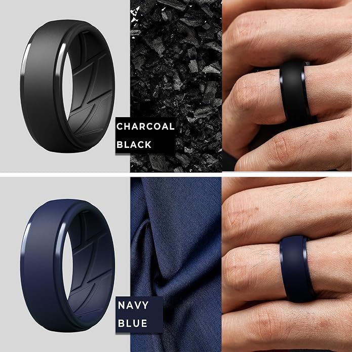 ThunderFit Men's Silicone Rings 10mm Wide 2.5mm Thick Rubber Bands, Breathable, Variety Multipack 1-10