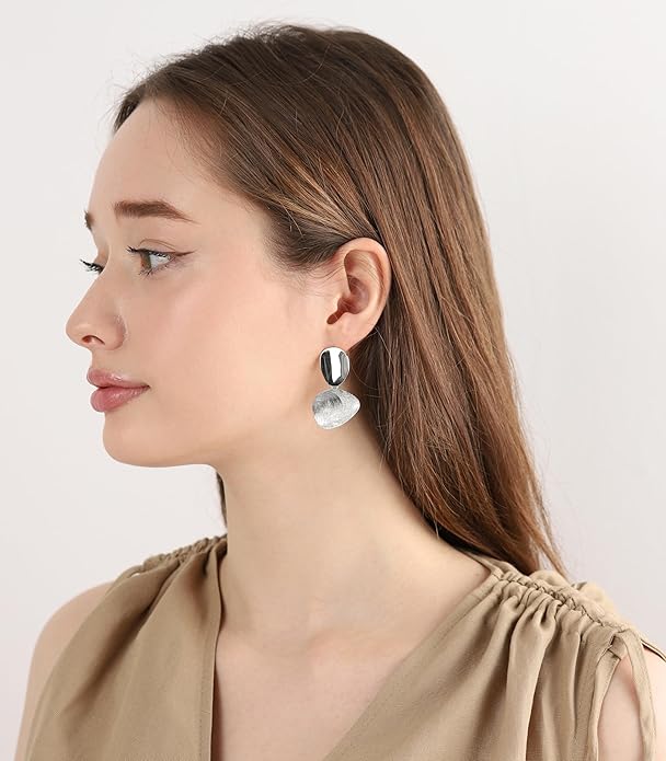 OZEL Gold Dangle Earrings for Women Brushed Finish, Matte Gold Statement Jewelry, 14k Gold Plated