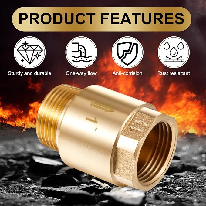 Zonon 1 Pcs 1 Inch Check Valve One Way Brass Non Return in Line Check Valve - Image 4