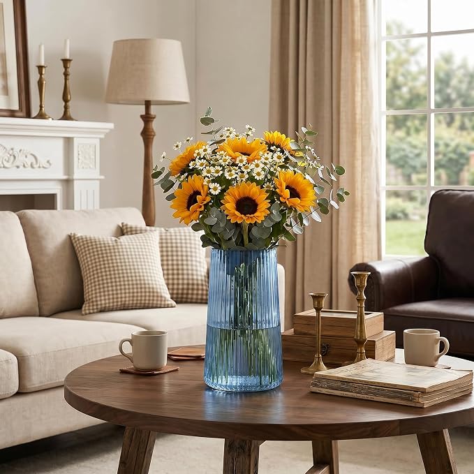 Blue Glass Vase for Flower, Flower Vase for Bouquet, Modern Glass Vases - Image 4