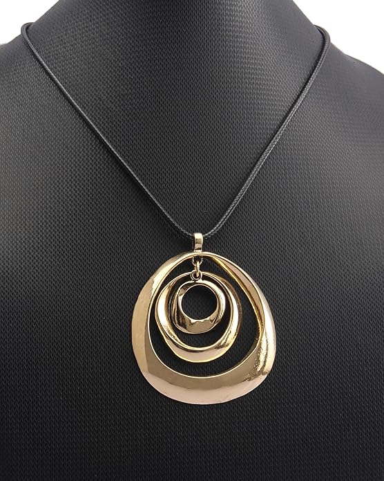 GelConnie Boho Necklaces for Women Vintage Silver Circles Long Pendant Necklace Cowgirl Sweater Necklace Adjustable Leather Choker Necklace for Women