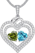 LOUISA SECRET Sparkling Double Heart Birthstone Necklaces for Women, 925 Sterling Silver Fine Jewelry, Pendant Heart Necklaces Birthday Anniversary Christmas Gift for Women Wife Mom Girlfriend Lady