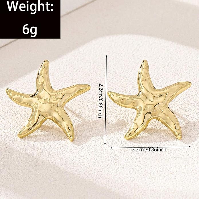 Gold Starfish Earrings for Women Trendy Dainty Starfish Statement Stud Earrings Hypoallergenic Summer Beach Ocean Coastal Jewelry