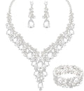 CSY Elegant Crystal Costume Jewelry Sets Flower Bridal Necklace Earrings Stretch Bangle Set for Bride Bridesmaid Wedding Dress Accessories