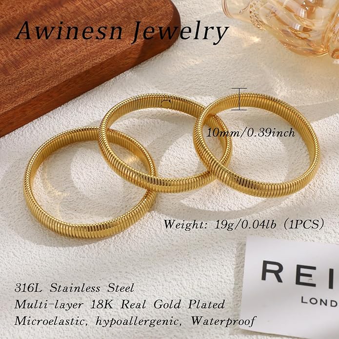 18K Gold Plated Bracelets for Women Gold Bangles for Women Chunky Bangle Bracelets for Women Bracelets Stack Tarnish Free Bangle Set of 3 for Women Accessories for Her Gifts