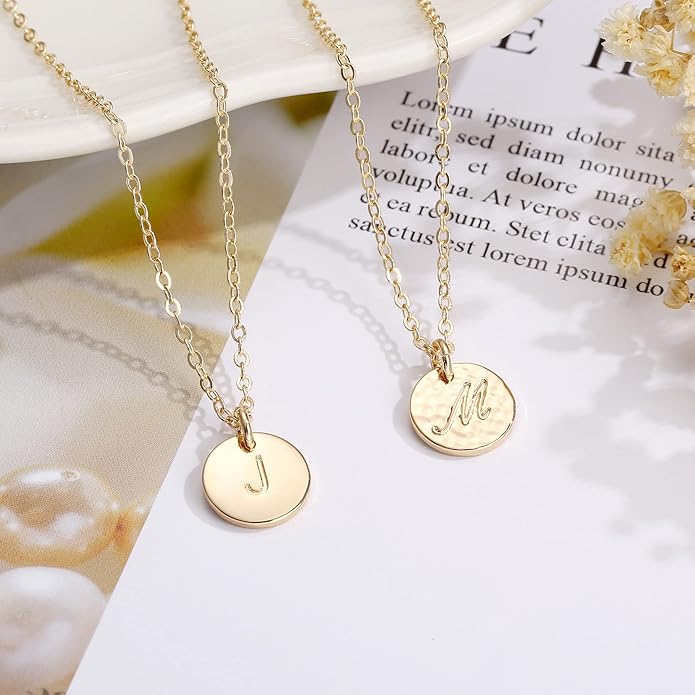 Hidepoo Valentines Gifts for Kids Teen Girls Women - 14K Gold Plated/Rose Gold Plated/S925 Sterling Silver Disc Initial Necklaces for Girls Jewelry Birthday Valentines Gifts for Kids Girl Teens Women