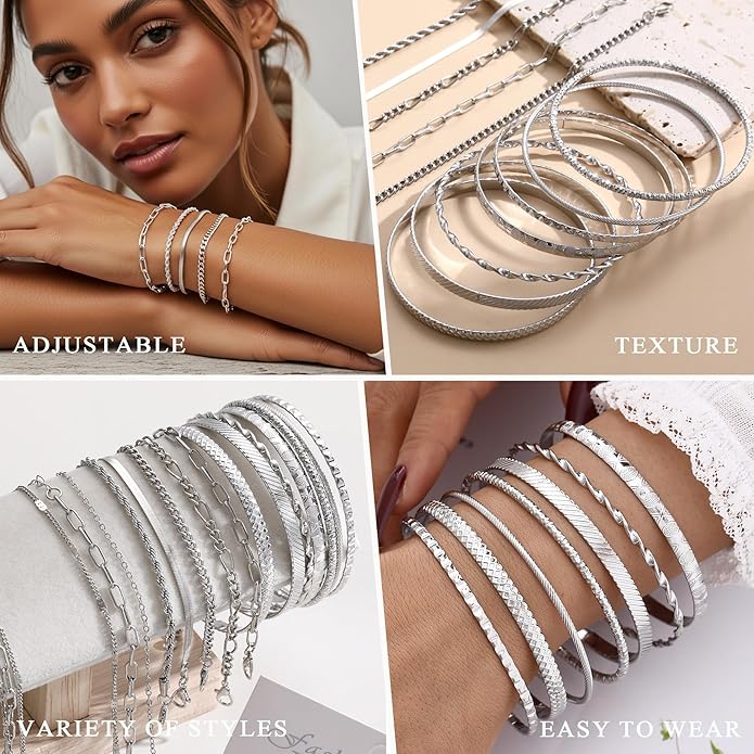 Valentines Gifts -56 Pcs Gold Jewelry Set for Women with 5Pcs Layered Necklace, 5Pcs Layered Necklace, 12 Bracelets, 4 Hoop Earrings, 8 Stackable Rings, 10 hairpins, 12 Studs Earrings Jewerly set for Women