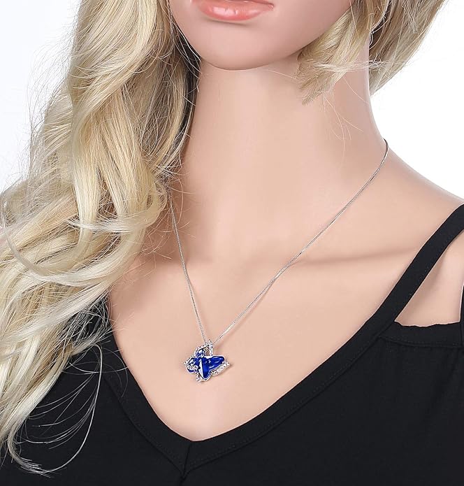 Valentine's Day Gift Butterfly Birthstone Crystal Necklace, Silver Tone with 18”+2” Chain, Necklace for Mother’s Day Anniversary Birthday Gifts for Women and Daughter