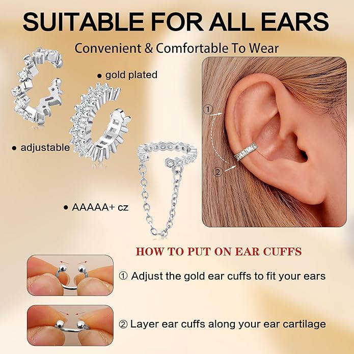 Dochais Ear Cuffs Non-Piercing Earrings for Women Cute Small Clip-On Cartilage Earring 14k Gold Plated Dainty Fake Piercings Earings