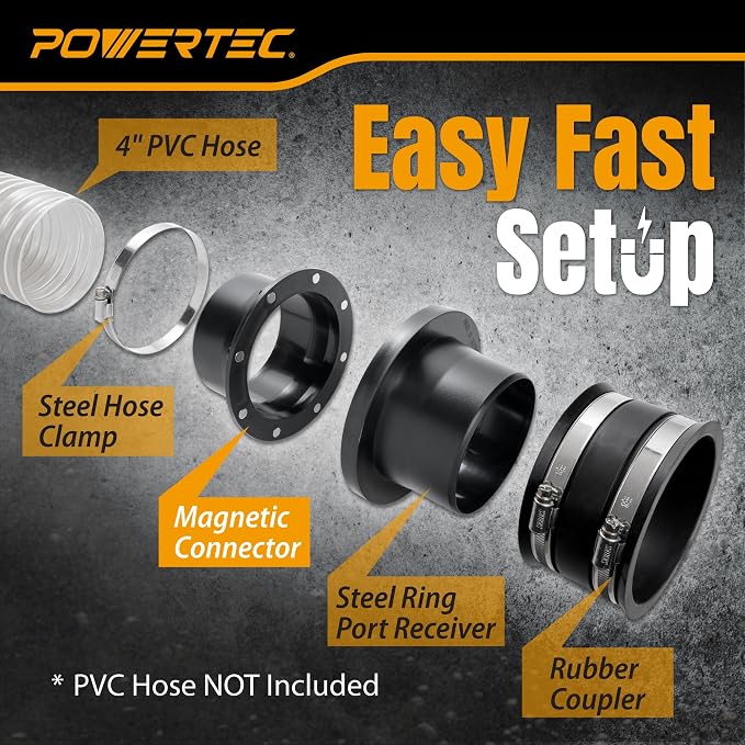 POWERTEC 4” Magnetic Connector, Magnetic Dust Collection Fitting w/ 8 Rare - Image 2