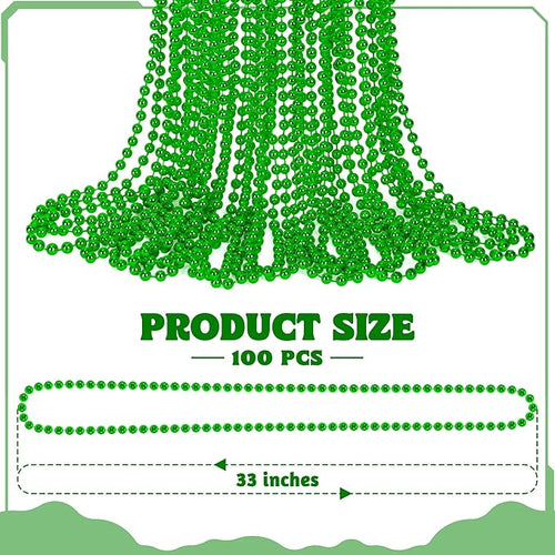 100 PCS St Patricks Day Beads Necklace, Mrdi Gras Beads Bulk, 33 Inches Round Beads Necklace Accessories Set, Luck Irish Beads Parade Throw Accessories for Mardi Gras St Patricks Day Party Favors