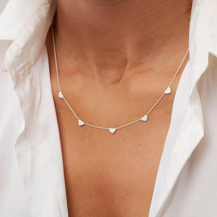 VRIUA Necklaces for Women - 14K Gold/Silver Plated Dainty Chain Necklace with Five Charms: Diamond, Bow, Snowflake, Cross, Flower, Clover, Butterfly, Heart, Star of David, and Star Trendy Jewelry