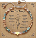 Natural Stone Heart Charm Bracelet - Adjustable Beaded Jewelry for Women, Thinking of You Gift.