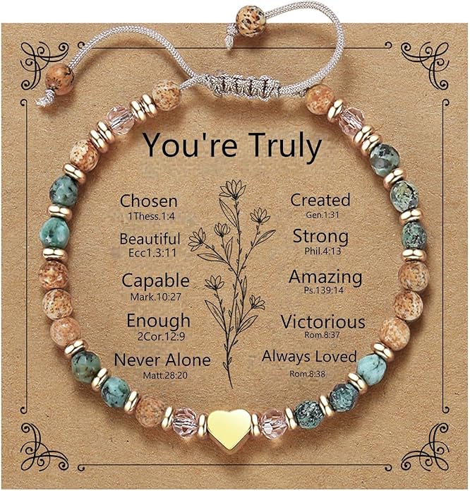 Natural Stone Heart Charm Bracelet - Adjustable Beaded Jewelry for Women, Thinking of You Gift.