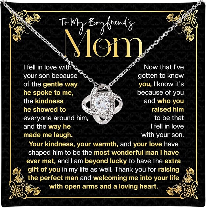 To My Boyfriend's Mom Love Knot Necklace, Elegant Jewelry Gift From Girlfriend, Meaningful Mothers Day Surprise, Birthday Christmas Keepsake With Heartfelt Message