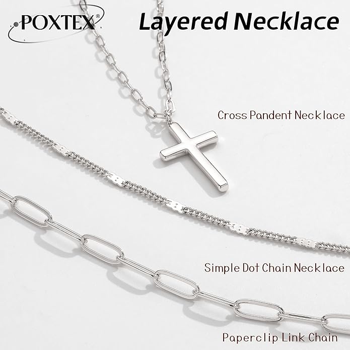 Layered Gold Necklaces for Women, Stackable Dainty 14K Gold Silver Plated Trendy Simple Heart Diamond Cross Bow Circle Pendant Paperclip Choker Dot Chain Necklace,Jewelry Set Gifts for Women