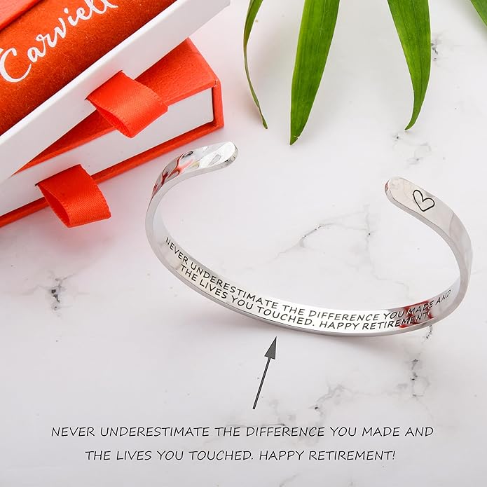Carviell Engraved Cuff Bracelets for Women – Inspirational, Friendship, Love, Mom, Daughter, Sister, Christian, Graduation, Memorial & Wedding Gifts – 80+ Phrases – Stainless Steel, Gift-Ready