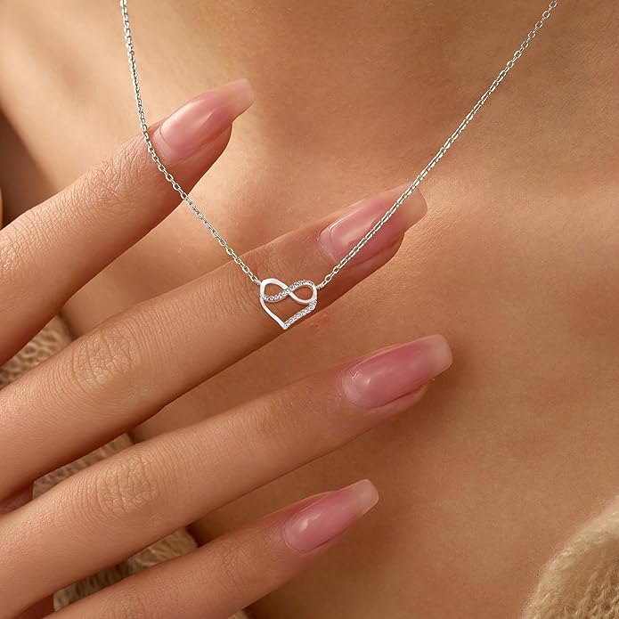 LOVECOM Valentines Gifts S925 Sterling Silver Heart Necklace for Women Dainty 14k Gold Plated CZ Infinity Double Cross Star Pendant Choker Necklaces Trendy Bead Chain Jewelry Gifts for Mom Daughter