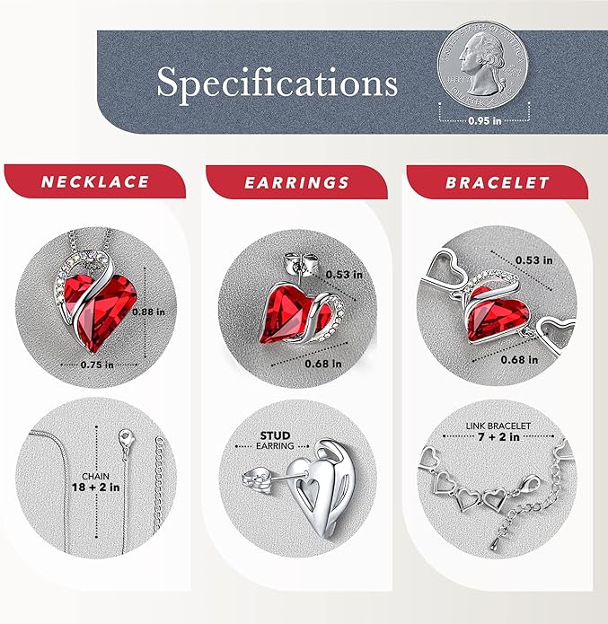 Leafael Valentine's Day Gift Necklaces for Women, Infinity Love Birthstone Heart Crystal Pendant, Birthday Anniversary Jewelry for Wife, Mom, and Her, Silver Plated, 18" + 2" Adjustable Chain