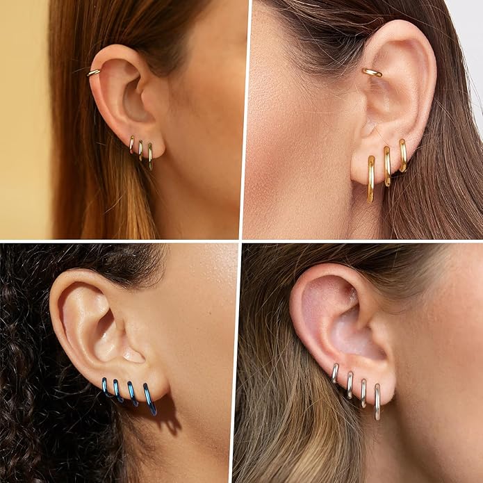 Small Gold Huggie Hoop Earrings Set for Women Men Hypoallergenic 14K Plated Stack Cartilage Earrings, Multiple Piercing Lightweight Mini Thin Cute Dainty Trendy Jewelry Set Christmas Gifts for Women