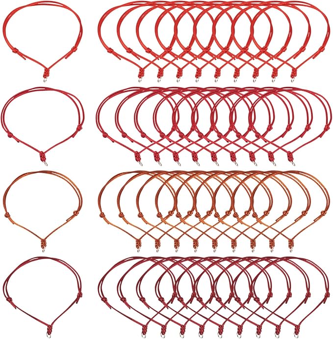 40Pcs Adjustable Braided Cord Colorful Waxed Thread Half Finished Bracelet with Jump Rings Knotting Bracelet Ropes for Wrist DIY Women Jewelry Friendship Bangle Decor 8.5-16cm Long-Red