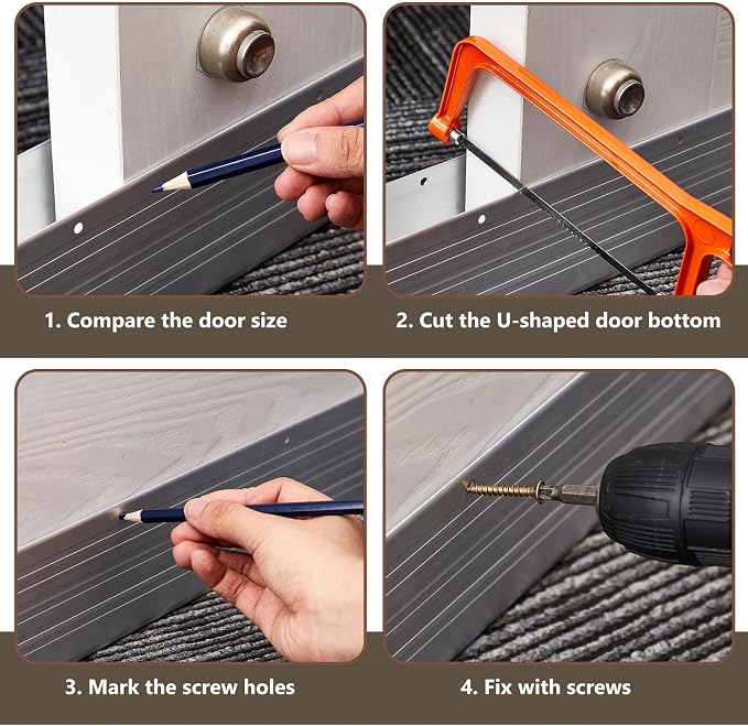 Yaocom 1 Pack U Shape Screw on Under Door Seal 48 Inch Aluminum and Rubber Door - Image 6