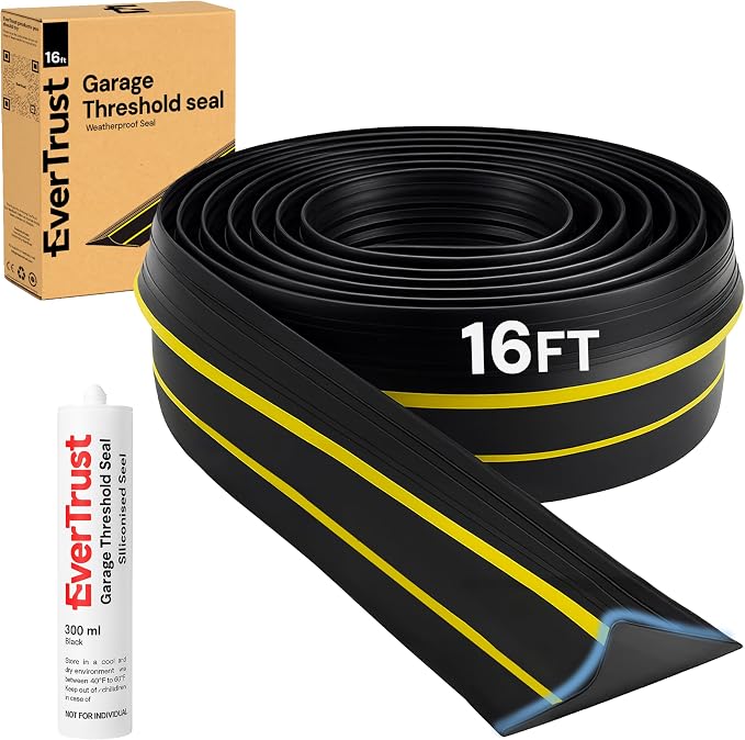 16Ft/5M Garage Threshold Seal Strip + 1pc 300ml Sealant Adhesive | Weatherproof by EverTrust