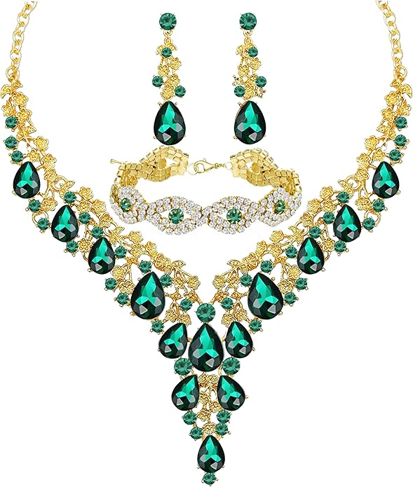 Wedding Bridal Bridesmaid Austrian Crystal Rhinestone Jewelry Sets Statement Choker Necklace Earrings Bracelets Sets for Wedding Party Prom