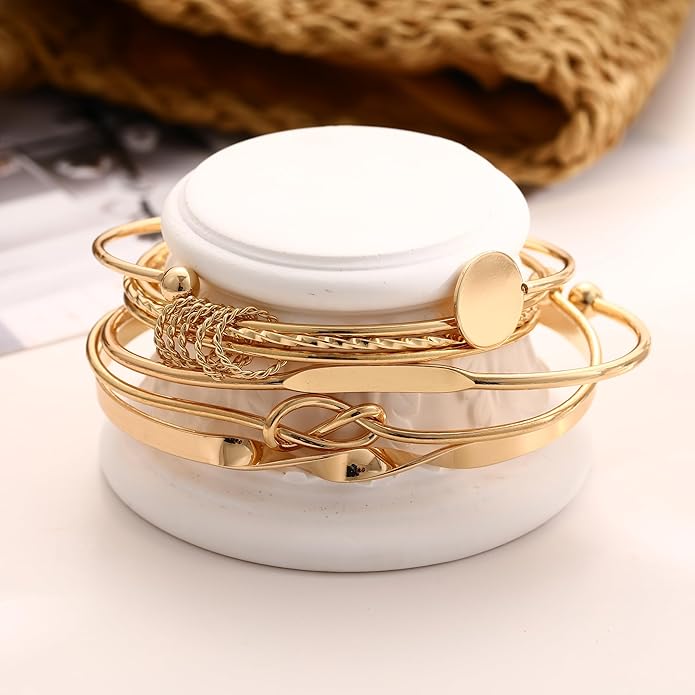 ÌF ME Gold Bangle Bracelets for Women, Indian Bangles Stackable Set, Multi Layer Textured 14K Gold Plated Chunky Bracelets Boho Jewelrys Set