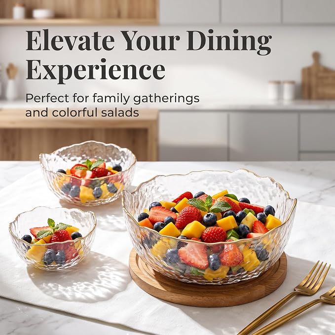 Glass Bowl for Salad Candy Fruit, Decorative Bowl-Crystal Clear Gold, 6.5" | - Image 3
