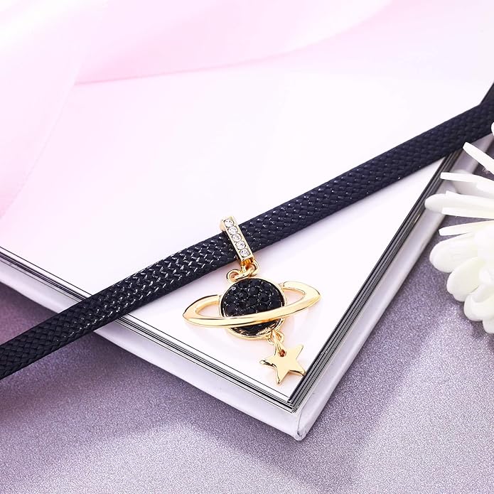 Yonhon Black Choker Necklace for Women,Gold/Siver Tone Choker Necklace with Elegant Pendantant