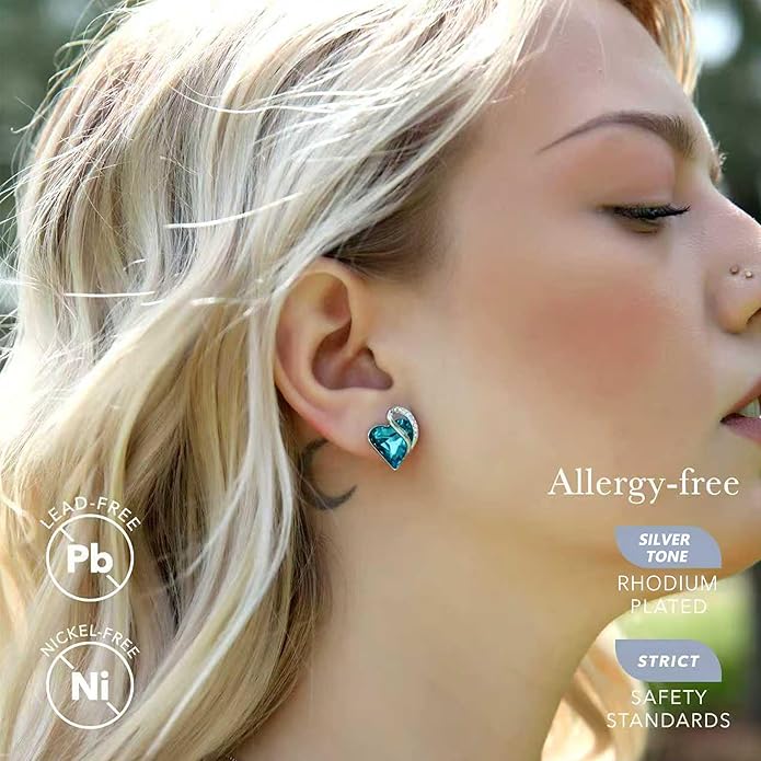 Leafael Infinity love Heart Birthstone Stud Earrings for Women, Valentine's Day Gifts for Mom, Wife, and Her, Silver Plated Birthday Jewelry
