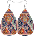 Exotic Ethnic Flowers Leather Teardrop Earrings For Women Traditional Folk Ornament Flowers Western Earrings For Friends Gift Drop Dangle Earrings