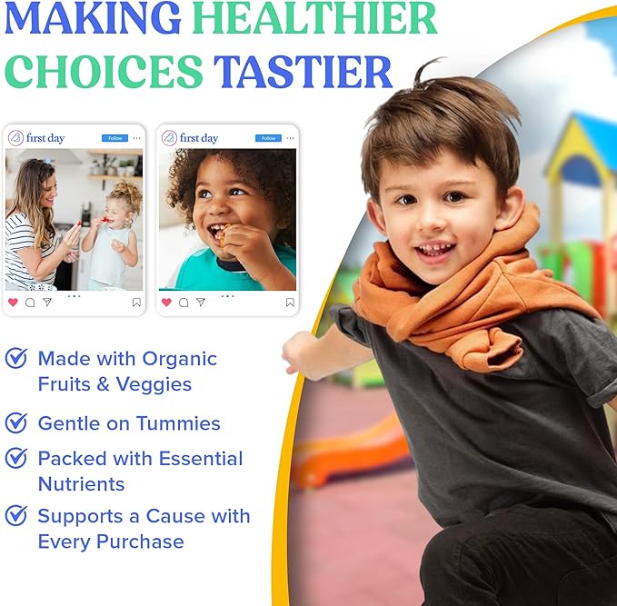 First Day Kids Multivitamin Gummies Age 4+, Strawberry & Orange - Kids Vitamins Multivitamin Gummy A C D3 K2 B1 B2 B6 B12 Folate, Immunity & Brain Function, Vegan - 30 Day Supply, Packaging May Vary