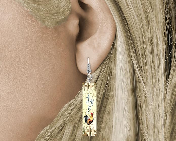 Earrings Handmade Bar Wood Earrings Light Weight Printed Image Dangle Earring Jewelry