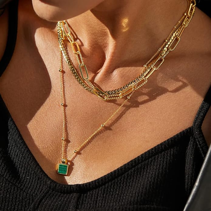 Dainty Layered Choker Necklace 18k gold Plated Y Pendant Commemorative coin Necklace Multilayer Bar Disc Necklace Adjustable Layering Choker Necklaces fashion jewelry for Women Girls