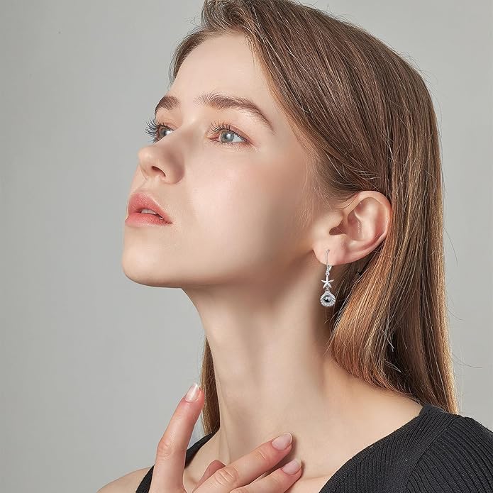 VONALA Silver/Gold Seashell Pearl Dangle Earrings 925 Sterling Silver Beach Drop Dangle Earrings Starfish Leverback Earrings Ocean Jewelry Gifts for Women