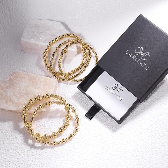 Gold Bracelets for Women Waterproof, 14K Gold Plated Beaded Cross Bracelets Set,Boho Stretch Bracelets Stackable Jewelry for Women Teenage Girls Jewelry Christmas Gifts