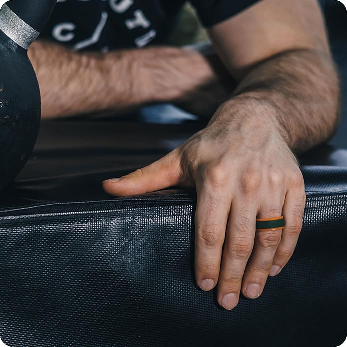 Rinfit Silicone Rings for Men 9mm Wide, 2mm Thick - Mens Rubber Wedding Bands - Infinity Ring with 2 Layers - Patented Design