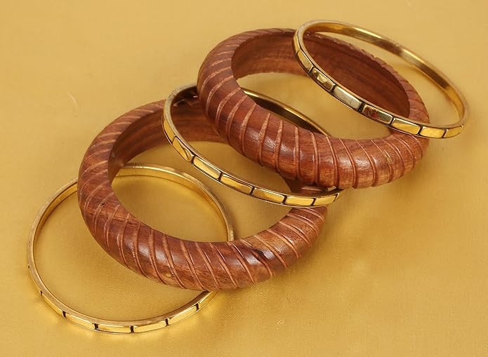 Touchstone wood bracelets for women bangle wooden jewelry handmade artisan bangles natural handcrafted brown olive stylish chunky boho bohemian bracelet brass metal inlaid woods stackable